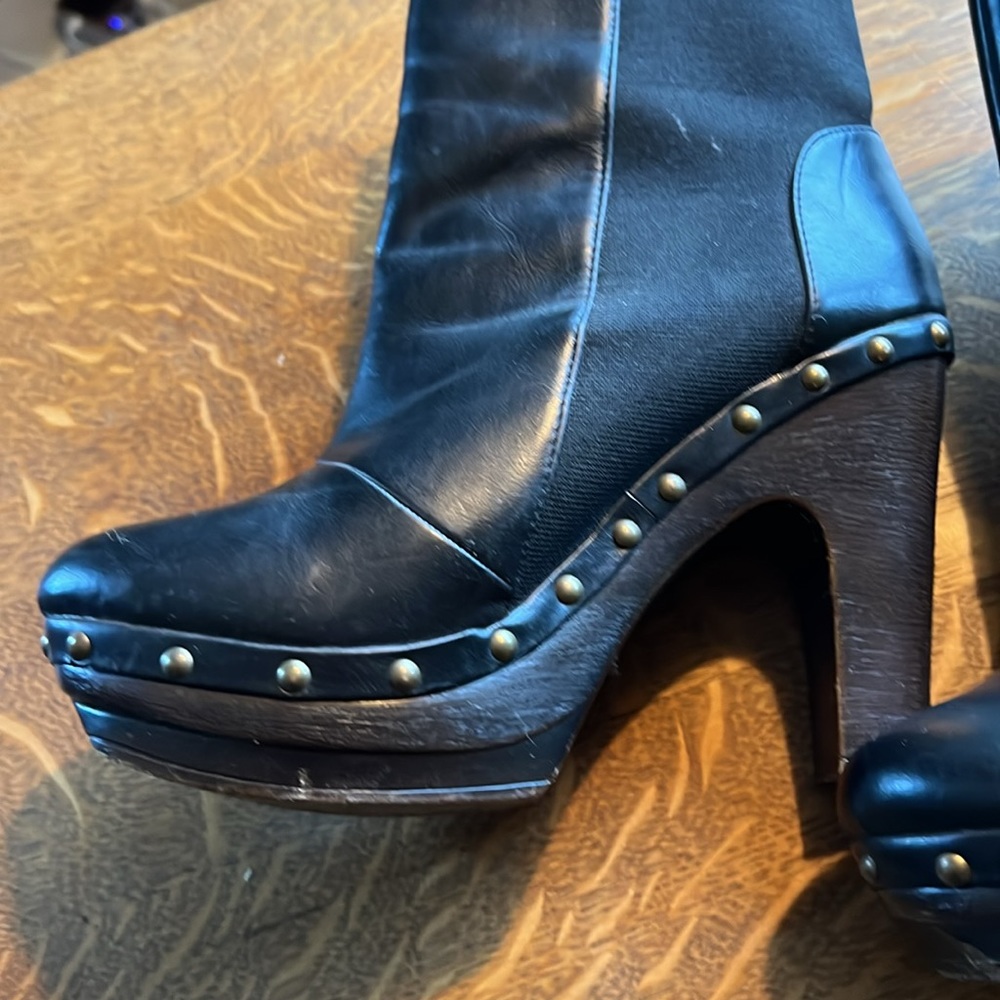 Black ankle, boots, booties, stacked heel, stud